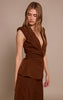 Chocolate Tailored Woven Ruched Waist Shoulder Pad Vest