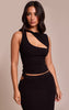 Petite Black Twist Detail Cut Out Top