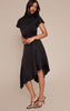 Black Satin Draped Hanky Hem Midaxi Dress