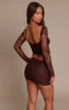 Brown Lace Scoop Back Long Sleeve Top