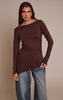 Chocolate Asymmetric Hem Detail Long Sleeve Top