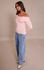 Pink Long Sleeve Asymmetric Shoulder Knitted Top