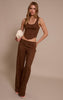Chocolate Suede Contrast Stitch Straight Leg Pant