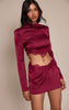 Burgundy Satin Lace Trim Mini Skirt