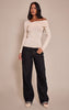 Tall Cream Long Sleeve Asymmetric Shoulder Knitted Top