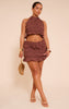Shape Chocolate Hammered Satin Ruched Mini Skirt