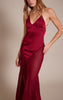 Plum Satin Contrast V Neck Maxi Dress