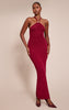 Burgundy Halterneck Trim Detail Maxi Dress