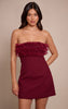 Wine Woven Ruffle Bandeau Shift Dress