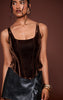 Chocolate Velvet Boned Dip Hem Longline Corset