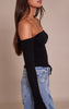 Black Brushed Rib Knit Bardot Long Sleeve Top