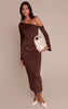 Chocolate Faux Suede Asymmetric Maxi Dress