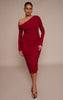 Plus Burgundy Sculpt Off Shoulder Ruched Midi Dress