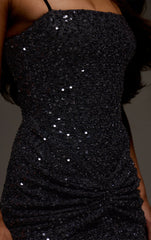 Black Sequin Wrap Detail Strappy Maxi Dress