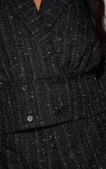 Black Boucle Blazer Button Detail Romper