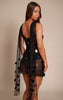 Premium Black Sheer Disc Sequin Drape Detail Mini Dress