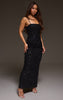 Black Sequin Wrap Detail Strappy Maxi Dress