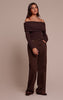 Chocolate Textured Wool Look Fold Over Detail Long Sleeve Top