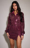 Plum Sequin Fitted Shirt Dress