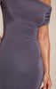 Charcoal Slinky Off The Shoulder Ruched Mini Dress