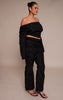 Plus Black Floral Jacquard Fold Over Wide Leg Pants