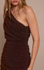 Chocolate Glitter Plisse Ruched One Shoulder Midi Dress
