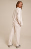 Cream PLT Embroidered Cotton Fleece Cuffed Sweat Pants