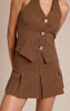 Chocolate Tailored Woven Herringbone Mini Pleated Skirt