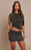 Black Glitter Ruched Mini Skirt Mid Rise