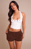 Petite White Halterneck Eyelet Detail Long Top