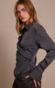 Grey Pinstripe Ruched Wrap Detail Long Sleeve Shirt