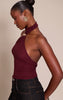 Burgundy High Neck Cuff Detail Knitted Top