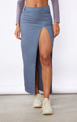 Steel Blue Twill Split Thigh Midaxi Skirt