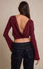 Wine Ultra Soft Cowl Back Drapey Long Sleeve Top