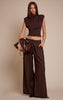 Chocolate Shoulder Pad Pleated Boat Neck Top