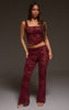 Dark Wine Lace Mid Rise Skinny Flares