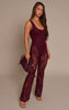 Plum Lace Boning Detail Strappy Flared Jumpsuit