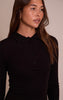 Black Ribbed Button Down Collar Detail Long Sleeve Maxi Dress