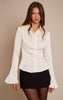 Cream Satin Flared Sleeve Fitted Shirt