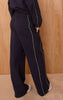 Navy Interlock Contrast Piping Wide Leg Sweatpants