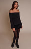 Black Ribbed Bardot Flute Sleeve Knitted Top