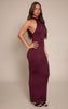Burgundy Hotfix Halterneck Backless Maxi Dress