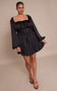 Plus Black Satin Ruched Cup Puff Sleeve Mini Dress