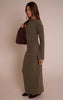 Khaki Brushed Tie Back Long Sleeve Maxi Dress