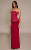 Wine Slinky Knot Fold Over Detail Maxi Skirt