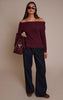 Burgundy Off The Shoulder Knit Long Sleeve Top