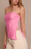 Pink Contour Slinky Bandeau Asymmetric Split Hem Longline Top