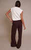 Chocolate Wool Look Fold Over Straight Leg Pants