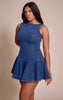 Shape Indigo Stretch Denim Boat Neck Dropped Hem Mini Dress