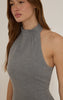 Grey Brushed Woven Halter Neck Top